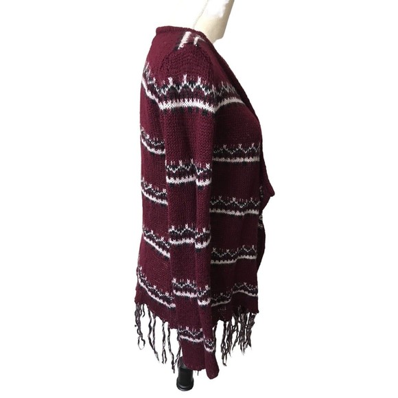 Jason Maxwell Women's Open Cardigan Burgundy Boho Fair Isle Tassel Sweater S - Picture 5 of 8